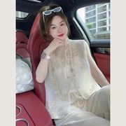 新中式国风女装禅意，唐装上衣2024米白色背心，马甲两件套装夏装
