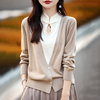 复古中国风假两件羊绒开衫女旗袍，领盘扣套头毛衣宽松羊毛针织外套