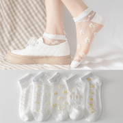 玻璃丝袜子女短袜夏季薄款透气学生女袜日系可爱丝袜白色船袜女士