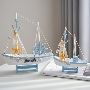 地中海帆船模型摆件木质小船工艺船拍摄道具家居装饰品海边纪