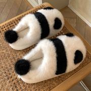 熊猫棉拖鞋保暖防滑毛绒拖鞋，厚底外穿情侣，款家居一对冬天包跟可爱