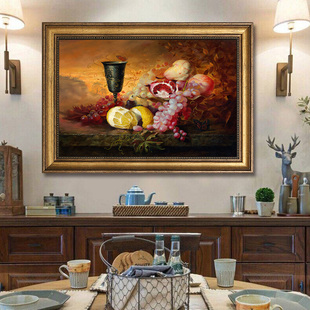 美式风格客厅装饰画高档欧式玄关餐厅挂画仿真油画卧室有框画壁画