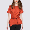 名媛欧美范气质(范气质)橘红色，短袖衬衫2022年夏季时髦百搭女士上衣潮