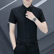 2024夏季衬衫男短袖，商务休闲韩版黑色衬衣服，免烫半袖修身寸衫