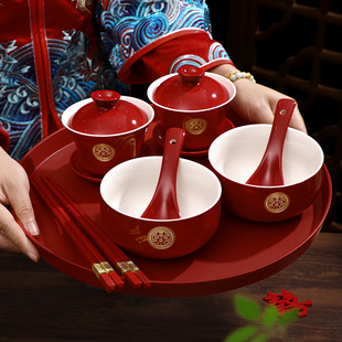 敬茶杯结婚套装一对喜碗筷杯子婚礼红色，改口茶具敬酒陪嫁用品大全