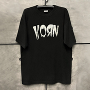 Korn科恩乐队美式涂鸦字母hiphop街舞嘻哈短袖高街慵懒风男女T恤