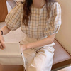 夏季女装韩版批发休闲泡泡短袖格子衬衣清新宽松显瘦学生衬衫