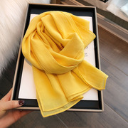 百搭黄色棉麻丝巾小长条纯色围巾，女冬季2023韩国小领巾搭裙子