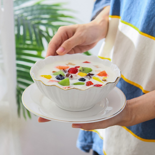 轻奢金边陶瓷港式甜品碗糖水碗美容养生会所商用碗碟套装定制Logo