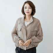 韩国秋季中年女装外套褶皱宽松上衣纯色宽松休闲夹克JP307004