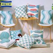 轻奢简约时尚几何绣花抱枕靠垫客厅沙发正方形靠背套海洋蓝色靠枕