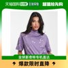 香港直邮潮奢 ASOS 女士设计宽松款高领雏菊刺绣淡紫色T恤