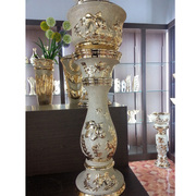 欧式大型落地陶瓷花瓶罗马柱客厅装饰摆件90厘米高档奢华金色创意
