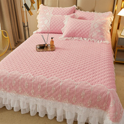 A类床盖款四件套四季通用榻榻米夹棉铺盖单人三件套绗缝高端粉色