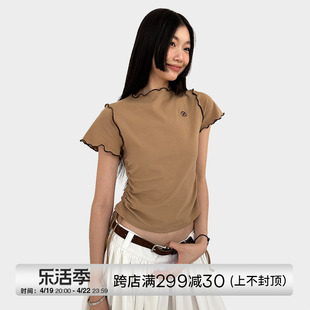 AHHH 原创设计波浪边侧腰抽褶T恤多色气质高级感修身短袖女