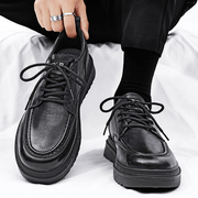 男鞋春季2024英伦商务休闲男士皮鞋黑色厚底增高大头德比潮鞋