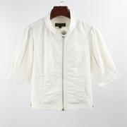 2023春夏季韩版修身高腰，中袖女士上衣，外套立领短款小个子白色夹克