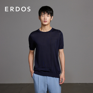 erdos男装真丝t恤24夏季藏蓝色，薄款短袖上衣亲肤透气舒适