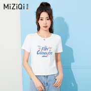 短款修身 米子旗白色短袖t恤女夏季2024年韩版显瘦小个子体恤