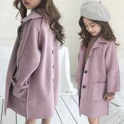 韩国女童秋冬装儿童中长款双面，呢洋气大衣女孩，中大童宽松毛呢外套