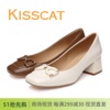 kisscat接吻猫2024春款粗跟方头，浅口羊皮女鞋单鞋气质法式中跟鞋