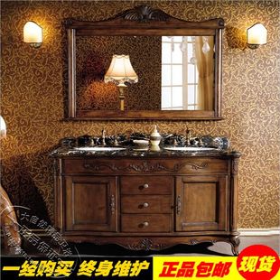 美式浴室柜橡木欧式洗漱台落地卫浴柜仿古卫生间，实木洗手盆柜组合