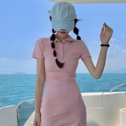 polo领连衣裙女开叉设计感小众夏季韩版显瘦百搭小个子包臀裙