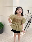 韩版女童装儿童夏季淑女点点短袖娃娃衫T恤短裤