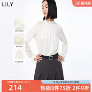 lily女装光泽感复古优雅花边，领垂坠感长袖，白衬衫雪纺衫