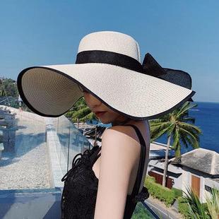 太阳帽女2024法式草帽沙滩帽夏季遮阳帽防晒折叠防紫外线海边