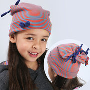 雅童小铺圣诞小鹿女童帽子，秋季蝴蝶结休闲帽，女童帽子红灰条纹