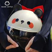 3C认证可爱头盔摩托机车电动车安全帽男女士通用四季蝴蝶结熊半盔