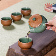 龙泉青瓷茶具套装家用办公室中式陶瓷侧把壶茶杯功夫泡茶2023
