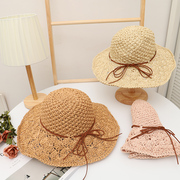太阳凉帽子女士夏天出游遮阳沙滩草帽，遮脸防紫外线百搭帽防晒草编
