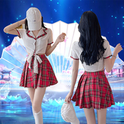 酒吧ds表演服装韩国少女学生，爵士舞性感jk制服夏季格子裙现代套装