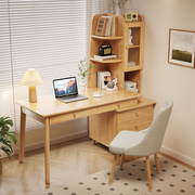 实木伸缩书桌书架书柜一体多功能，办公桌家用转角，电脑桌学生写字桌
