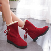 红色短靴女冬季加绒保暖靴子内增高雪地靴女款冬天加厚东北棉鞋子