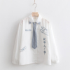 日系少女学院风可爱猫咪领带长袖白衬衫女秋季初高中学生打底衬衣
