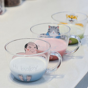 tuuli温泉系列耐热耐高温创意水杯，zakka日式早餐，牛奶玻璃杯猫爪杯