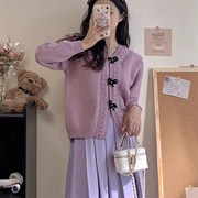 粉色蝴蝶结v领针织开衫2023温柔韩系小个子设计感小众外套女