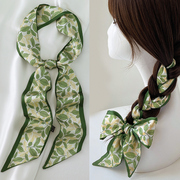 绿色小长条丝巾女ins春秋，夏季薄围巾绑包丝带，扎头编发带飘带装饰