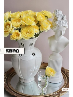 高档瓷器奶白婚礼花瓶法式摆件高温陶瓷手工镂空水培玫瑰月季鲜花