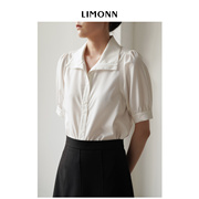 LIMONN 设计感小众可拆卸领带短袖衬衫女气质通勤显瘦白色衬衣夏