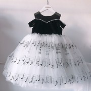 小众乐谱公主裙女童轻奢一字肩钢琴考级比赛演出服连衣裙儿童礼服
