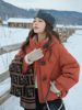冰岛方糖 复古感橘红色方扣面包服女冬季温柔气质连帽棉服短外套