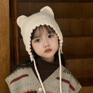 儿童帽子宝宝护耳针织，套头帽秋冬季加厚保暖毛线帽男女童户外可爱