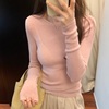 韩国东大门春季少女心粉色，修身套头打底针织衫，女软糯长袖上衣