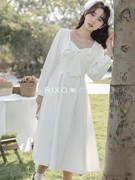 RIXO EXIT法式小白裙订婚礼服小个子伴娘裙女装白色连衣裙女