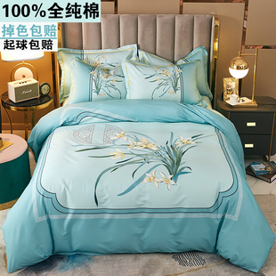 新中式100%纯棉四件套全棉卡通，60支四季款，床单被套床笠式床上用品