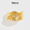 Wens复古浮雕镶石水果图案金色银色宽戒指女欧美设计师百搭高级